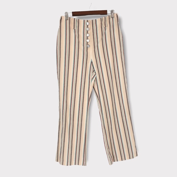 3.1 Phillip Lim Cream Striped Nub Cotton Kick Flare‎ Pants - Picture 1 of 8